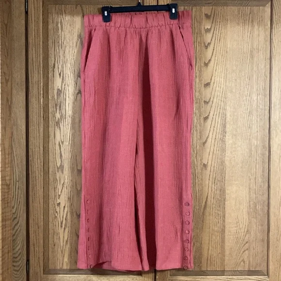 Soft Surroundings Oceo Gauzy Pull On Pants Wide Leg Coral Size Large - Picture 2 of 5